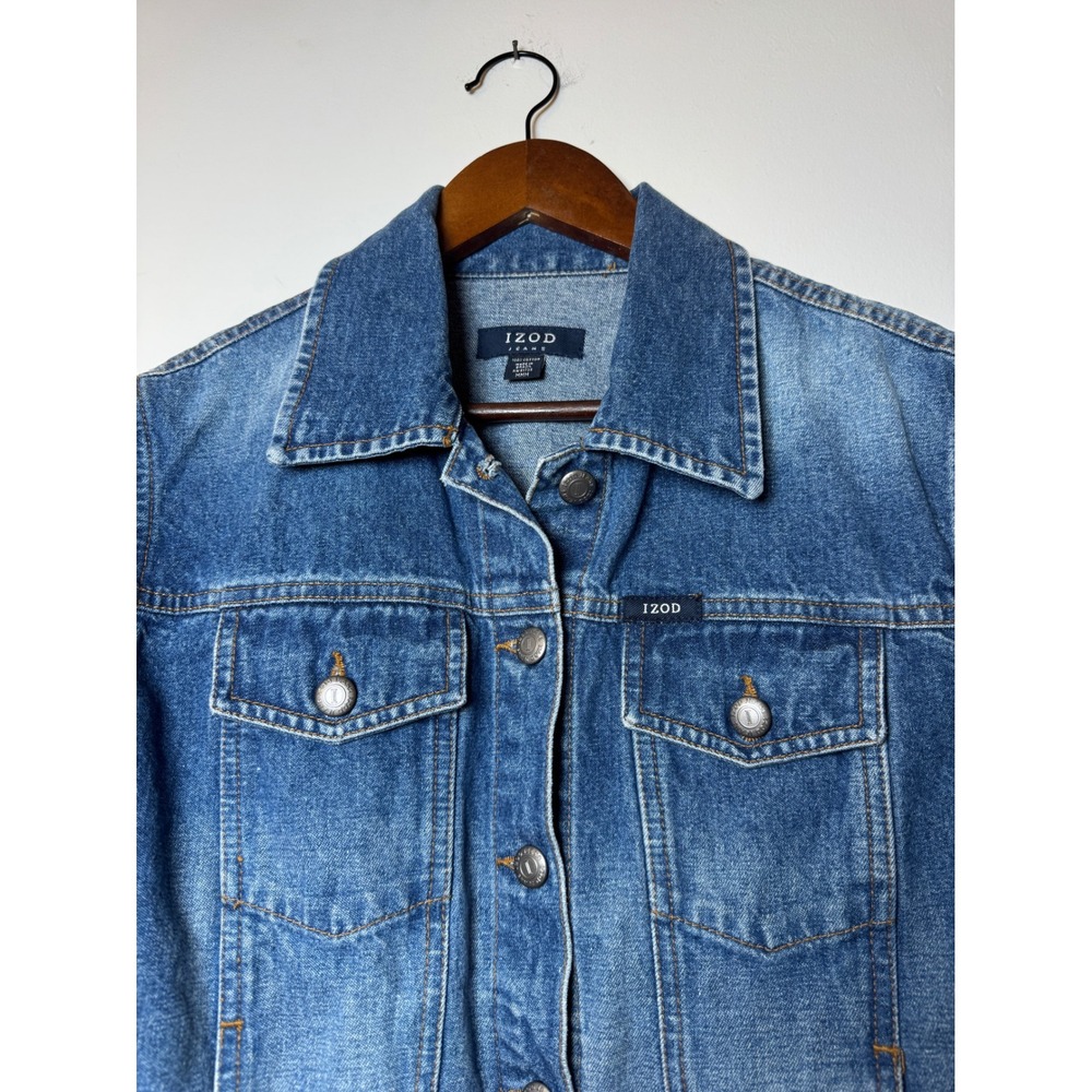 IZOD Jeans Womens Medium Wash Denim Trucker Jacket Blue 100% Cotton Size M